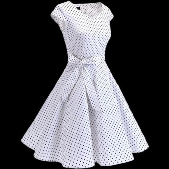 Dress Tells Dresses & Skirts - DressTells White/Black Polka Dot 50s Swing Dress, Size Medium NWT